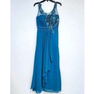 Omonsim Women's Blue Sleeveless Floor Length Prom Dress